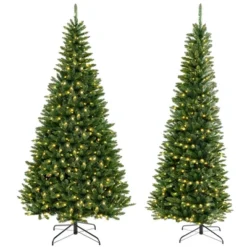 Costway 8 FT Pre-Lit Artificial Christmas Tree With 360 Warm White LED Lights Metal Stand