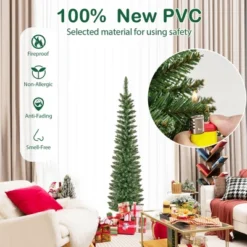 Costway 5/6/7/99 FT Pre-Lit Pencil Christmas Tree With 400 LED Lights & 699 Branch Tips Party -Christmas Gifts Store GUEST 1335e6e3 2e91 4549 b3f6 3036b1a01397