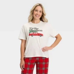 Women's "Tis The Season" Short Sleeve Holiday Matching Family Pajama Shirt - Wondershop™ Cream -Christmas Gifts Store GUEST 13acf46f 14c2 4bee 9a32 704fa68536c1