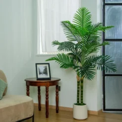 VIVATREES 5FT 6FT Areca Palm Artificial Golden Cane Palm Tree Palm Faux Plant With White Square Pot For Home Office Decor Interior Outdoor Decoration -Christmas Gifts Store GUEST 1cdc2ad8 ccc9 4983 a976 fadac4fab8dc