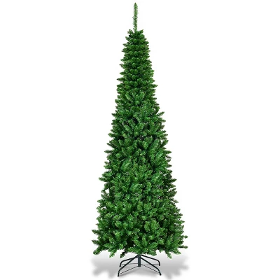 Costway 6.5ft Pre-Lit Hinged Pencil Christmas Tree 250 White Lights 4 Costway 6.5ft Pre-Lit Hinged Pencil Christmas Tree 250 White Lights - Image 2