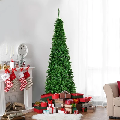 Costway 6.5ft Pre-Lit Hinged Pencil Christmas Tree 250 White Lights 7 Costway 6.5ft Pre-Lit Hinged Pencil Christmas Tree 250 White Lights - Image 5