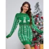 Women's Ugly Christmas Sweater Long Sleeve Round Neck Slim Mini Dress
