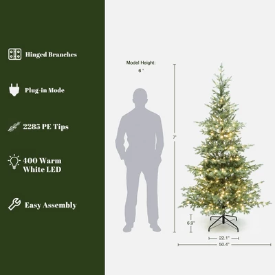 LuxenHome 7Ft Pre-Lit Artificial Pine Christmas Tree With Dusty Green PE Tips & Metal Stand 4 LuxenHome 7Ft Pre-Lit Artificial Pine Christmas Tree With Dusty Green PE Tips & Metal Stand - Image 2