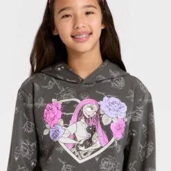 Girls' Disney The Nightmare Before Christmas Sally Hooded Fleece Sweatshirt - Charcoal Gray