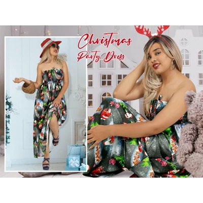 LA LEELA Women's A Line Slit Smocked Maxi Casual Beach Dress Tube Top Evening Long Strapless Christmas Outfits For Women 8 LA LEELA Women's A Line Slit Smocked Maxi Casual Beach Dress Tube Top Evening Long Strapless Christmas Outfits For Women - Image 6