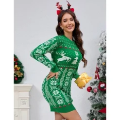 Women's Ugly Christmas Sweater Long Sleeve Round Neck Slim Mini Dress -Christmas Gifts Store GUEST 7ae41b19 61fd 4fa6 bcbf aad301d756c5