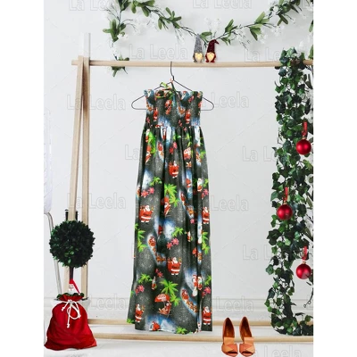 LA LEELA Women's A Line Slit Smocked Maxi Casual Beach Dress Tube Top Evening Long Strapless Christmas Outfits For Women 7 LA LEELA Women's A Line Slit Smocked Maxi Casual Beach Dress Tube Top Evening Long Strapless Christmas Outfits For Women - Image 5