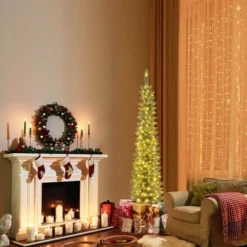 Costway 5/6/7/99 FT Pre-Lit Pencil Christmas Tree With 400 LED Lights & 699 Branch Tips Party -Christmas Gifts Store GUEST ac3bf614 8913 44e9 bca7 76d91abc39e6
