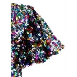 2Bunnies Girls' Christmas New Year's Colorful Stardust Sequin Dress Puff Sleeve