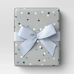 30” 90 Sq Ft Christmas Roll Wrtap Green/White/Blue Dots On Grey - Wondershop™