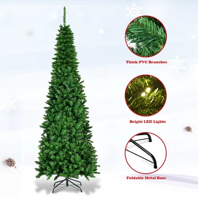 Costway 6.5ft Pre-Lit Hinged Pencil Christmas Tree 250 White Lights 6 Costway 6.5ft Pre-Lit Hinged Pencil Christmas Tree 250 White Lights - Image 4