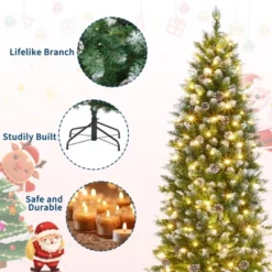 Pre-Lit Slim Christmas Tree With Warm White Lights, Pine Cones & Metal Stand — Weather-Resistant PVC Tips, 6/7.5/9/12 Ft -Christmas Gifts Store GUEST cc9c6f6e 97dc 4f4b 8bef b9defcb0cca9