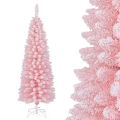Costway 5/6/7/8 FT Artificial Pink Christmas Tree With 328/460/635/1000 Branch Tips Folding Metal Stand