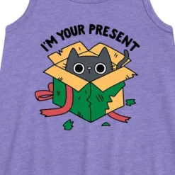 Girls' - Instant Message - Cat Christmas Present Graphic Sleeveless Aline Dress