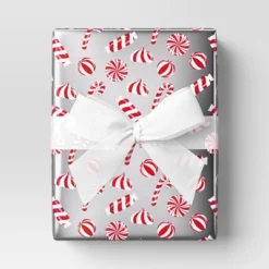 30” 25 Sq Ft Christmas Roll Wrap Red/White Candy On Silver - Wondershop™