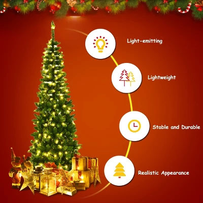 Costway 6.5ft Pre-Lit Hinged Pencil Christmas Tree 250 White Lights 11 Costway 6.5ft Pre-Lit Hinged Pencil Christmas Tree 250 White Lights - Image 9
