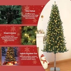 6/7.5FT Pre-Lit Pencil Christmas Tree, Slim Artificial Alpine Tree With LED Lights, Metal Stand, Skinny Holiday Decor For Room, Apartment, Office -Christmas Gifts Store GUEST e3a834bb b279 4bdb b236 a2568ff93040