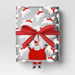 30” 25 Sq Ft Christmas Roll Wrap Red White Polar Bears On Silver - Wondershop™