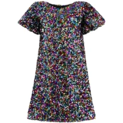 2Bunnies Girls' Christmas New Year's Colorful Stardust Sequin Dress Puff Sleeve -Christmas Gifts Store GUEST ef2a54e6 f836 40a8 91b8 6df46dfef727