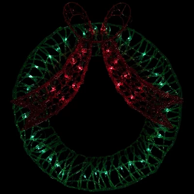 Northlight 20" Green And Red Lighted Wreath And Bow Christmas Window Silhouette Decoration 3 Northlight 20" Green And Red Lighted Wreath And Bow Christmas Window Silhouette Decoration