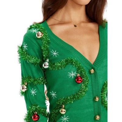 Tipsy Elves Bright Green Gaudy Garland Sweater Dress - Tinsel And Ornamed Christmas Party Dress Women 4 Tipsy Elves Bright Green Gaudy Garland Sweater Dress - Tinsel And Ornamed Christmas Party Dress Women - Image 2