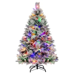 Costway 4.5 FT/6FT/7ft Pre-Lit Snow Flocked Christmas Tree Hinged Xmas Tree With8 Modes 160/240/320 Lights -Christmas Gifts Store GUEST fa495518 5770 40a2 beae 779a8b82147c